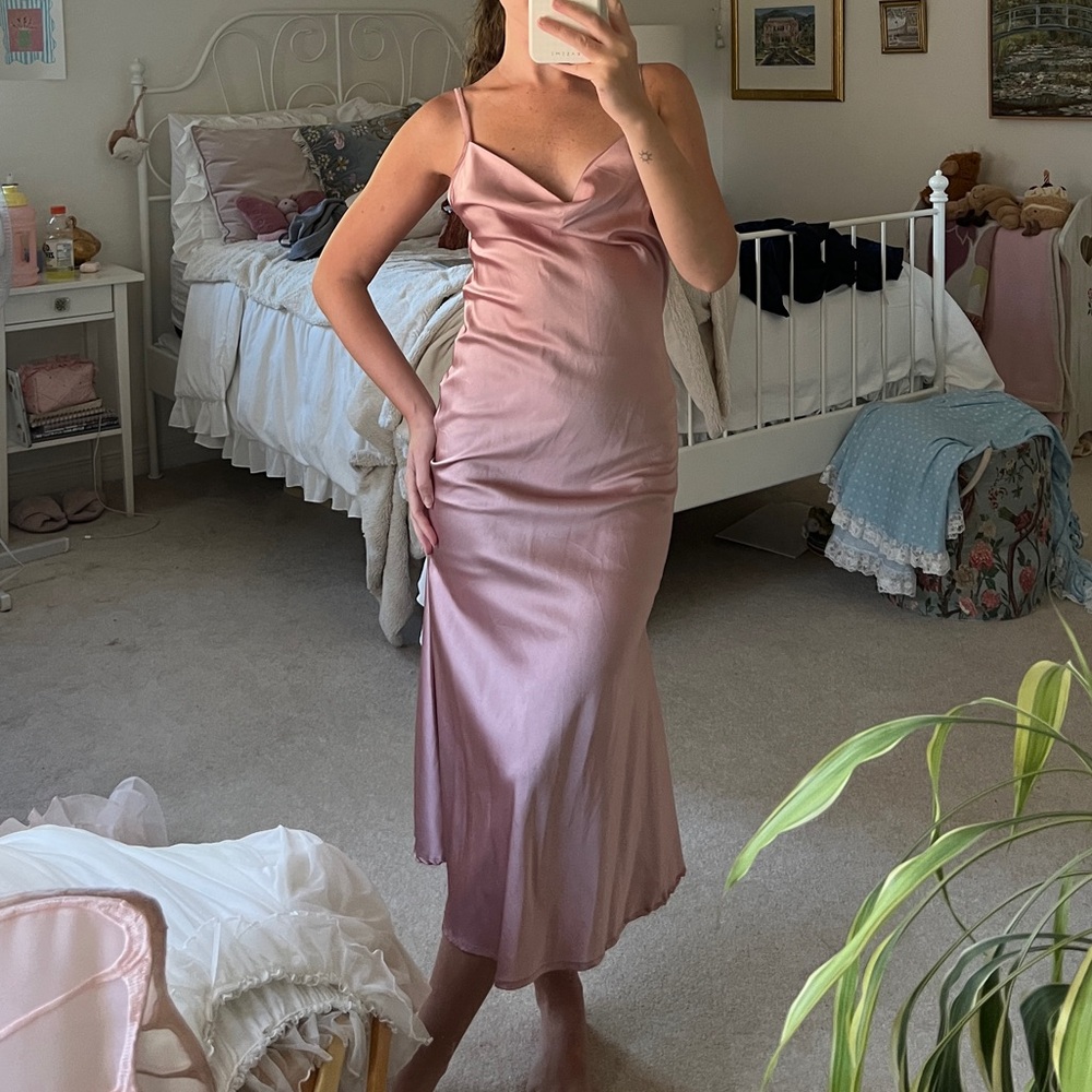 Pink satin slip dress